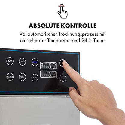 Klarstein Dörrautomat Edelstahl – 4.000-W-Dörrgerät, 48 Edelstahl-Einlegeböden, 30–90 °C, 24-Stunden-Timer, 6 Ventilatoren, 2 Trockenkammern, 50–55 dB, ideal für Obst, Gemüse, Fleisch, Kräuter, Silber