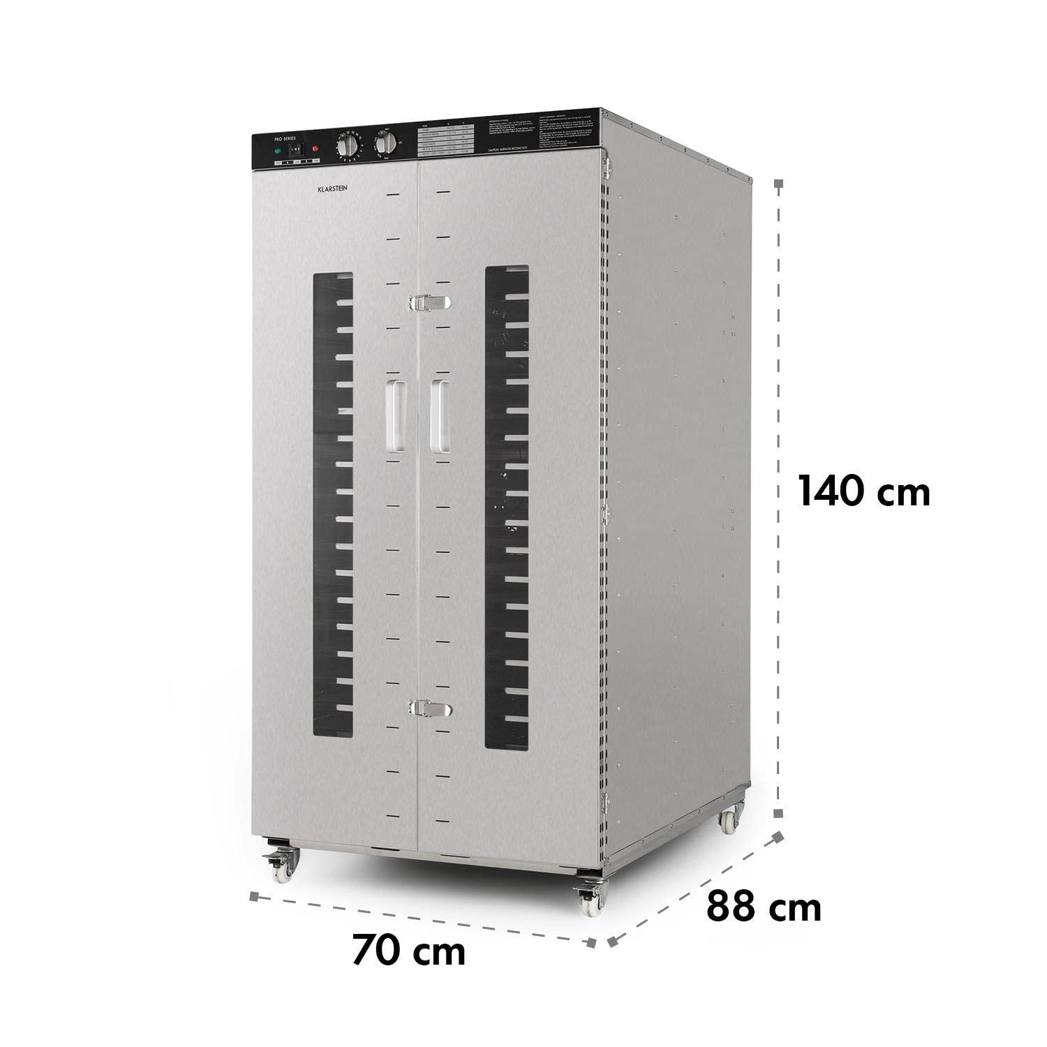 Klarstein Dörrautomat Edelstahl – 4.000-W-Dörrgerät, 48 Edelstahl-Einlegeböden, 30–90 °C, 24-Stunden-Timer, 6 Ventilatoren, 2 Trockenkammern, 50–55 dB, ideal für Obst, Gemüse, Fleisch, Kräuter, Silber