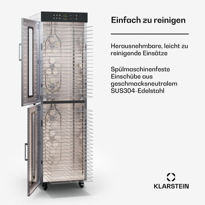 Klarstein Dörrautomat Edelstahl – 4.000-W-Dörrgerät, 48 Edelstahl-Einlegeböden, 30–90 °C, 24-Stunden-Timer, 6 Ventilatoren, 2 Trockenkammern, 50–55 dB, ideal für Obst, Gemüse, Fleisch, Kräuter, Silber
