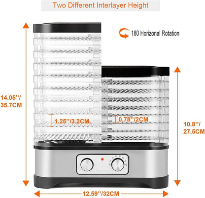 Dehydrator Dehydrator with Temperature Control, 8 Levels Removable Dehydrator, Temperature Control 35-70°C for Meat, Fruits, Vegetables and Nuts, 400 W, Button, BPA-Free