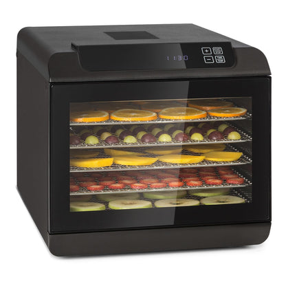Klarstein Arizona Jerky Dörrautomat - Dörrgerät, Dehydrator, trocknet Obst, Fleisch und Früchte, 500 Watt, 35-70°C, 6 spülmaschinenfeste Einlagefächer, kurze Trockenzeit, Touch-Display, schwarz