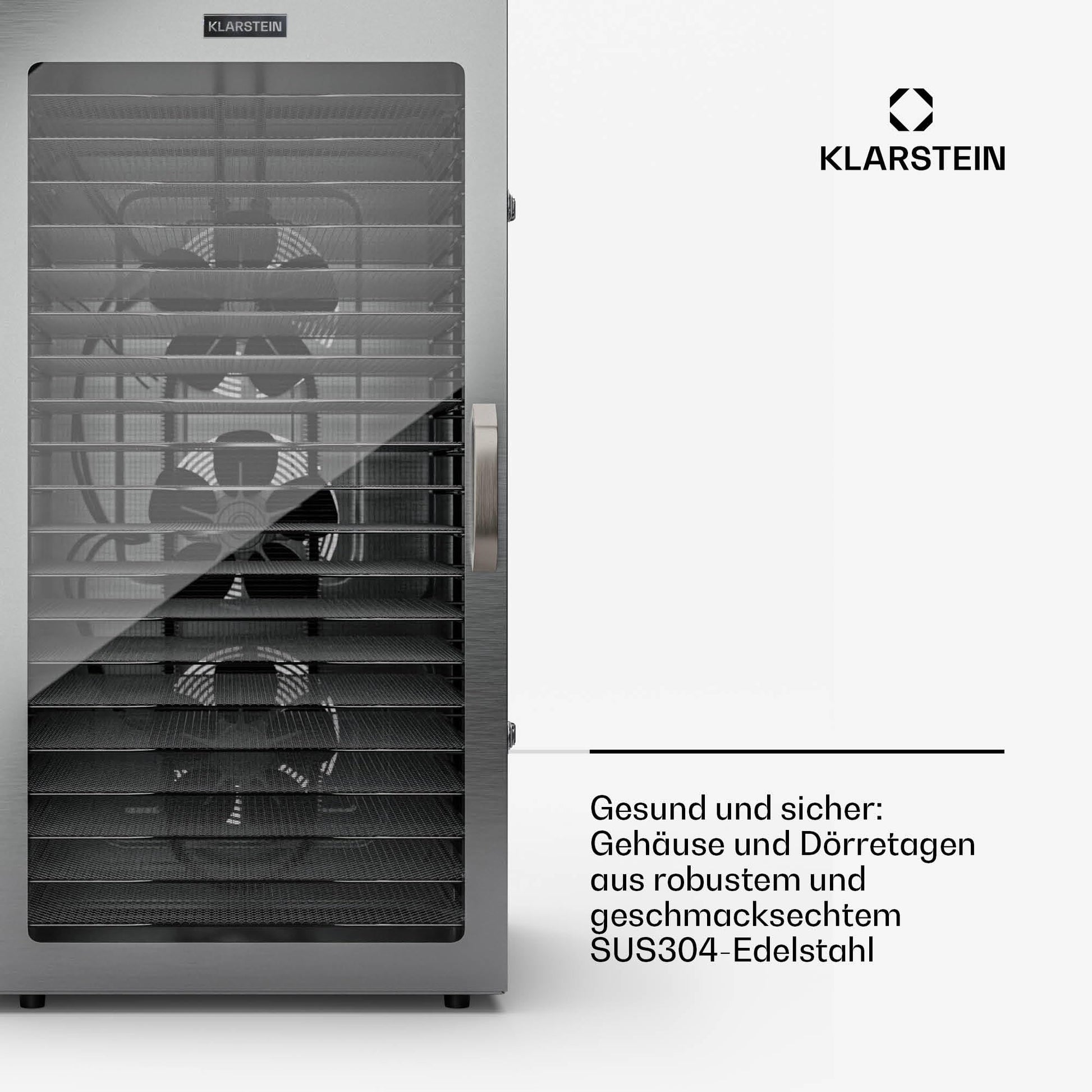 Klarstein Dörrgerät, Dörrautomat für Gemüse, Obst, Pilze & Fleisch, 1500W Edelstahl-Dörrautomat, Trockenautomat mit 16 Metallgitter, Dörrgerät mit 24H Timer & Touch-Display, Food Dehydrator