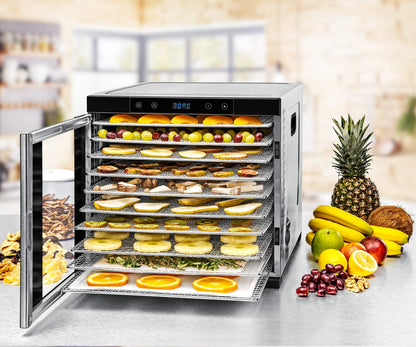 ROMMELSBACHER Dörrautomat DA 1000, XXL-Dörrfläche 1,6 m², inkl. 10 Edelstahl-Dörrtabletts, 2 Dörrgitter, 2 Dörrmatten, LED-Display, 24 Std. Zeitschaltuhr, Temperatur einstellbar (35 °C – 75 °C)